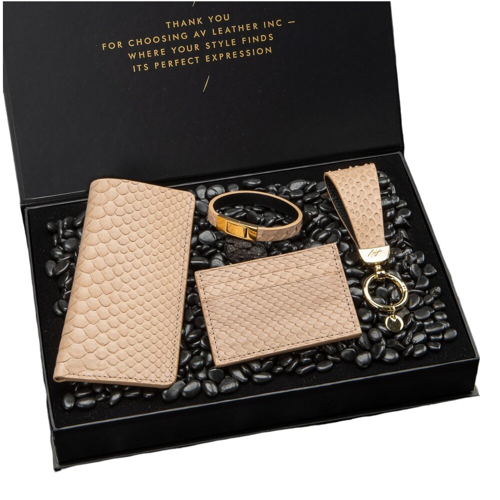 Exclusive Python Leather Gift Set – Premium Feel - Wheat Field Color